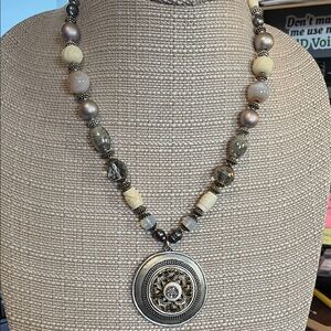 Chico's Silver and Cream Beaded Necklace